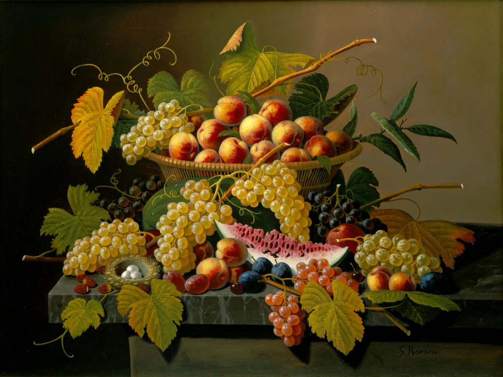 Detail of Still Life with a Basket of Fruit, 19th century by Severin Roesen