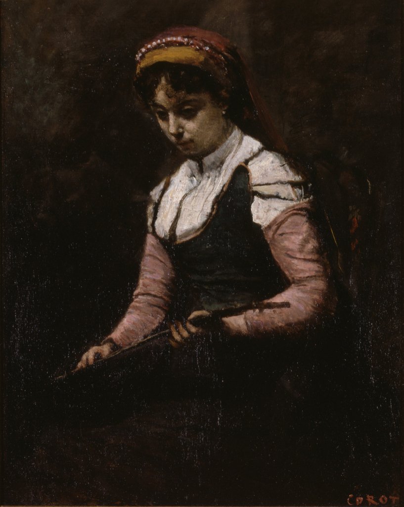 Detail of Girl with Mandolin, 1860-65 by Jean Baptiste Camille Corot