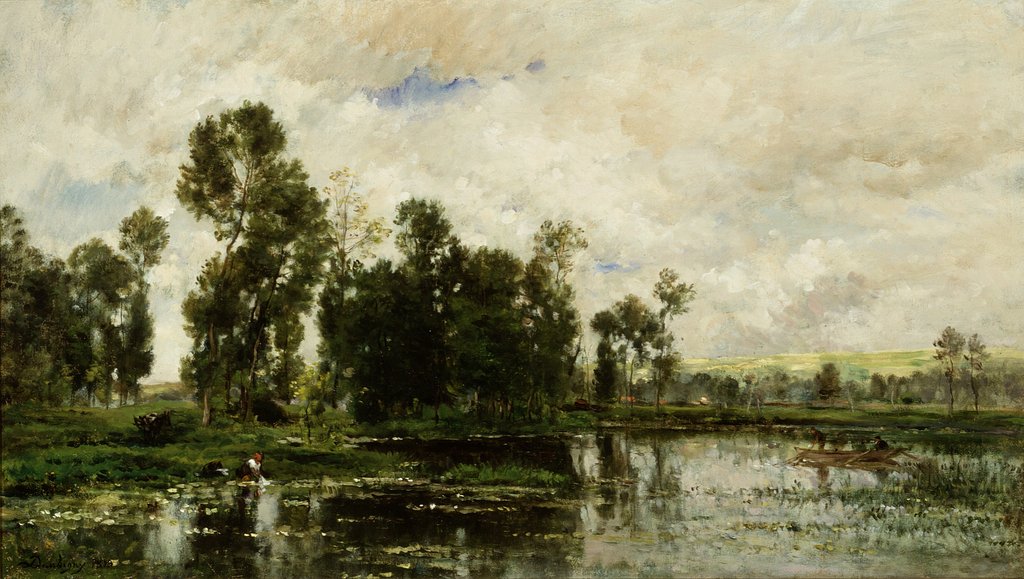 Detail of The Edge of the Pond, 1873 by Charles Francois Daubigny