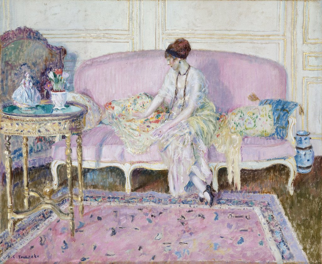 Detail of Woman Seated on Sofa in Interior, 1912-14 by Frederick Carl Frieseke