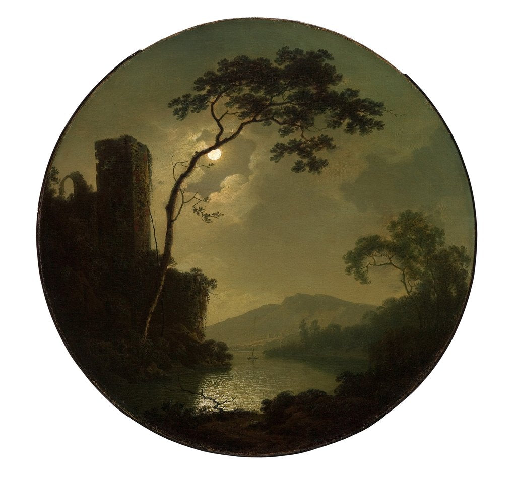 Detail of Lake with Castle on a Hill, 1787 by Joseph Wright of Derby