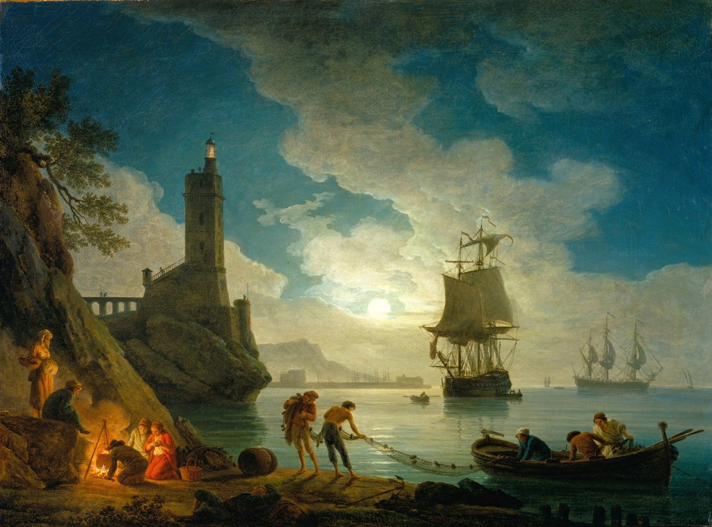 Detail of A Harbor in Moonlight, 1787 by Claude Joseph Vernet