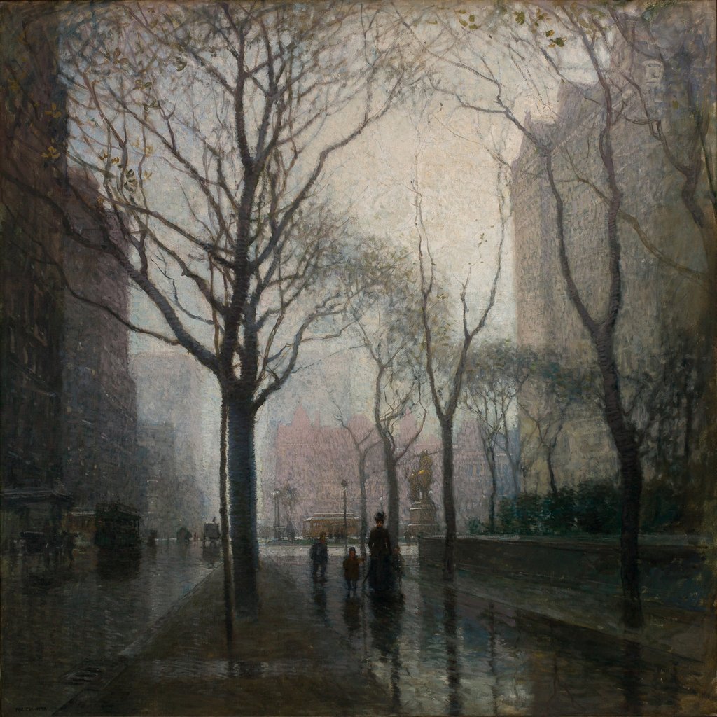 Detail of The Plaza after the Rain, 1908 by Paul Cornoyer