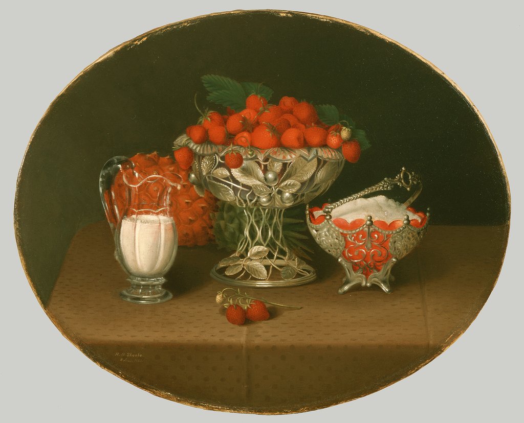 Detail of Still life with strawberries, 1863 by Hannah Brown Skeele