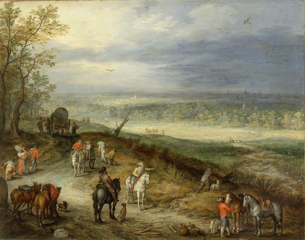 Detail of Extensive Landscape With Travellers on a Country Road, c.1608-10 by Jan the Elder Brueghel