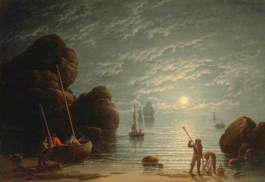 Detail of Moonlight Coastal Scene, 1836 by Robert Salmon