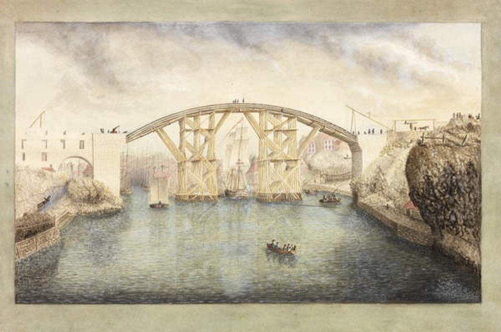 Detail of First Sunderland Bridge Under construction by Unknown artist