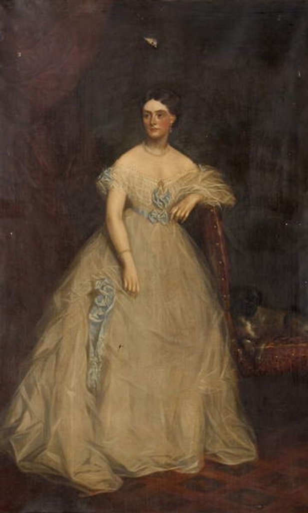 Detail of Portrait of a lady wearing a white dress by Richard Buckner