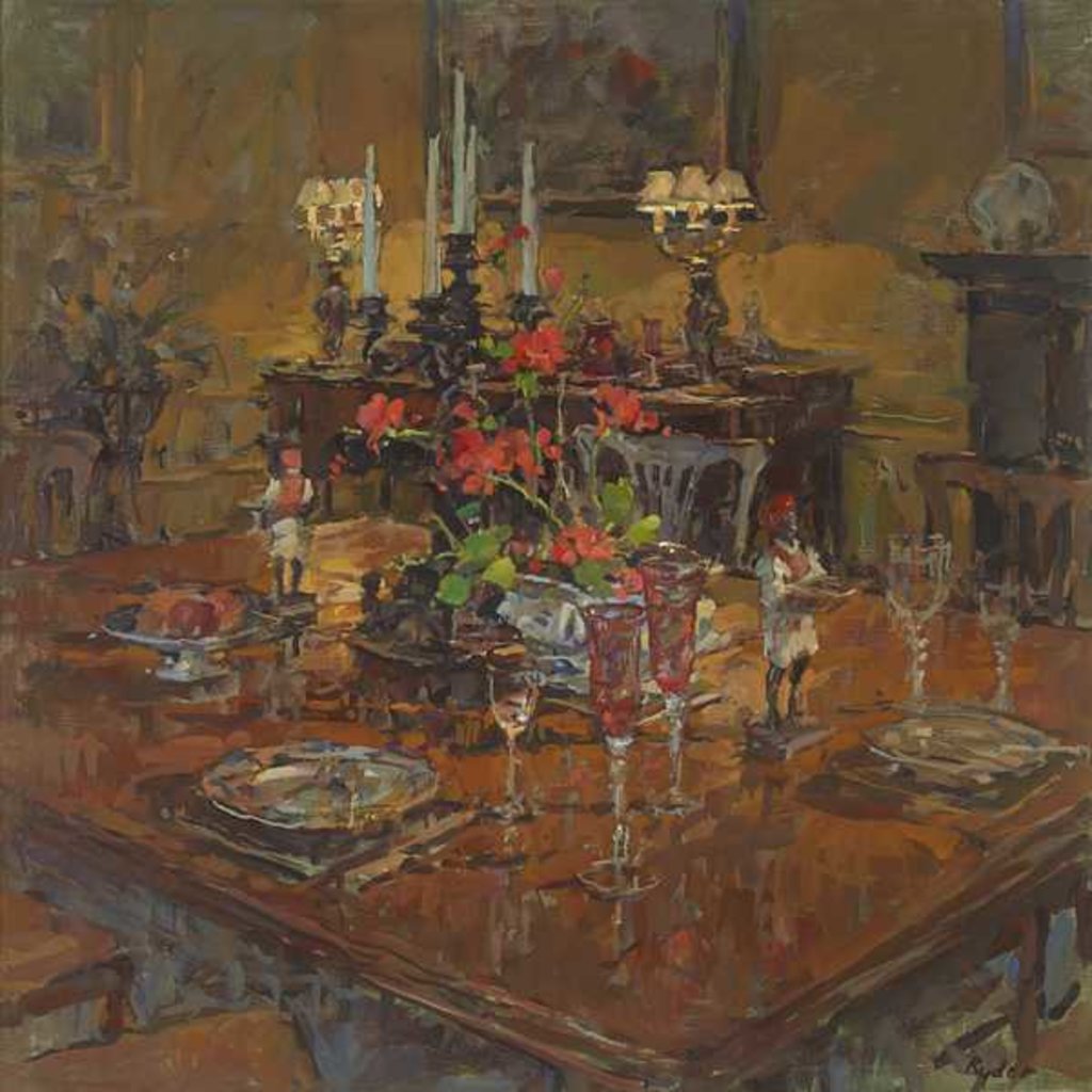 Detail of Dining Room with Geraniums by Susan Ryder