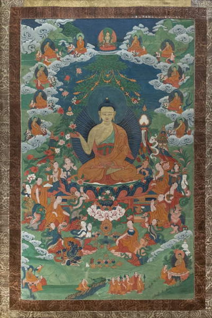 Detail of The sermon on the peak of vultures in Rajagriha. East Tibet, second half of the 19th century. by School Tibetan