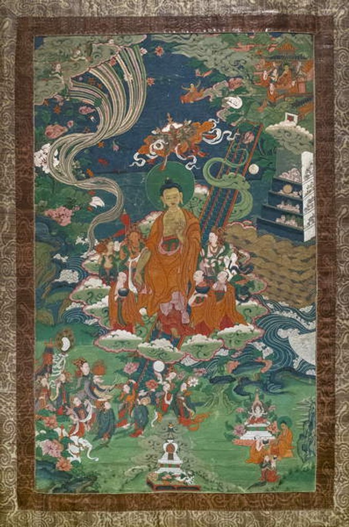 Detail of The descent from the sky of the Thirty-three gods in Samkashya by School Tibetan
