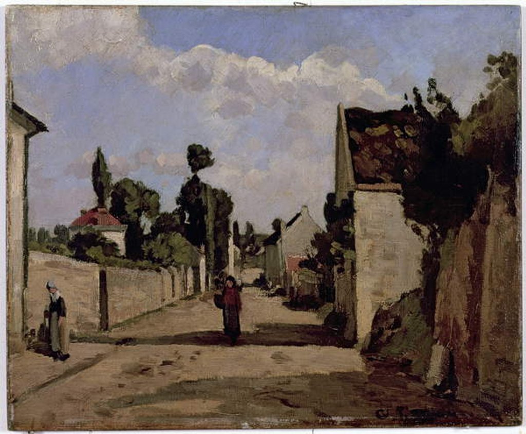 Detail of Rue de l'Hermitage, Pontoise, c.1867 by Camille Pissarro