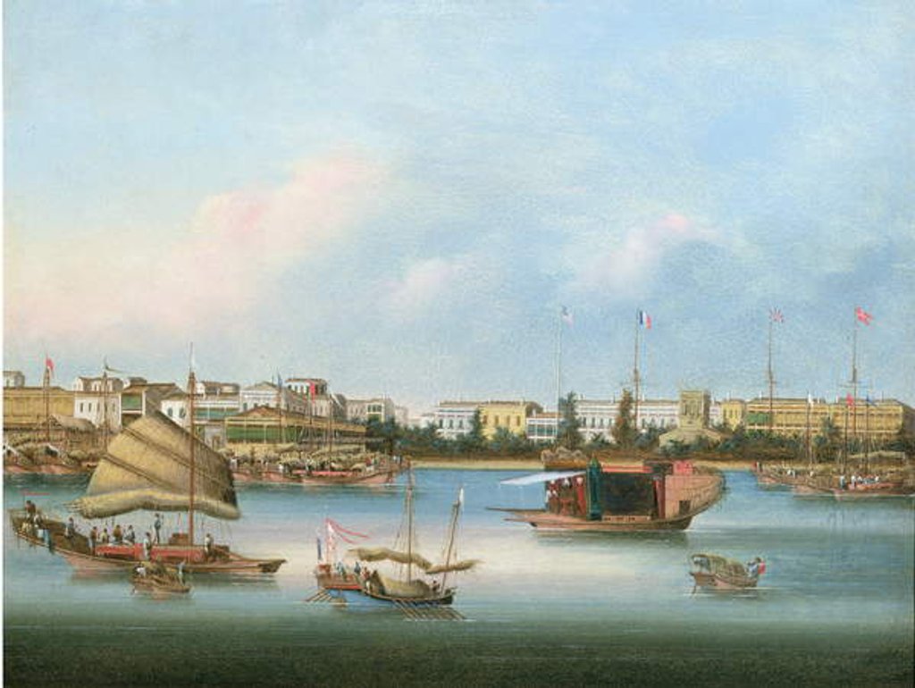Detail of The Hongs at Canton, c.1855 by Qua You