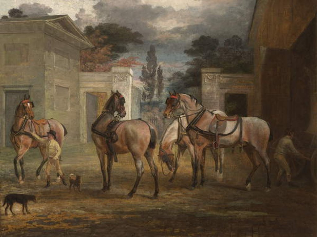 Detail of Four Roan Coach Horses with Two Grooms, 1792 by George Garrard