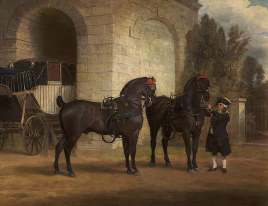 Detail of Two Black Coach Horses with a Coachman, 1791 by George Garrard