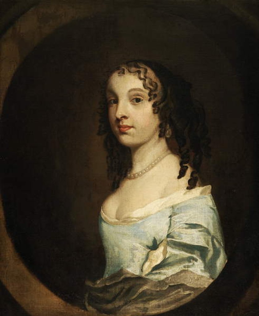 Detail of Portrait of a Lady in Blue by Peter (studio of) Lely