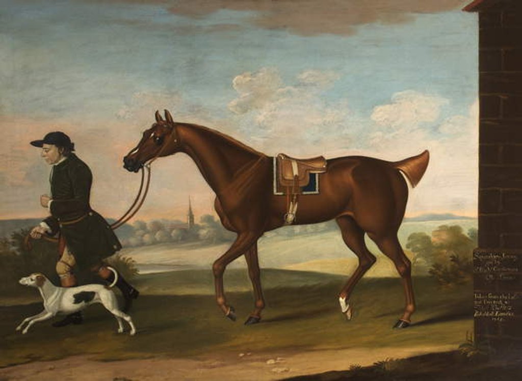 Detail of Squeaking Jenni Got by Sir Richard Grosvenor's 'Old Terror' with Sir P. B. Leicester's Groom and Hound, 1755 by Thomas of Pall Mall Butler