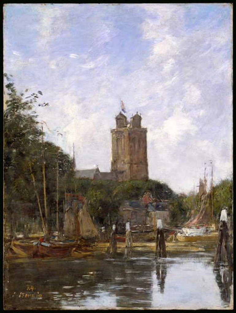 Detail of Dordrecht, the Grote Kerk from the Canal, 1884 by Eugene Louis Boudin