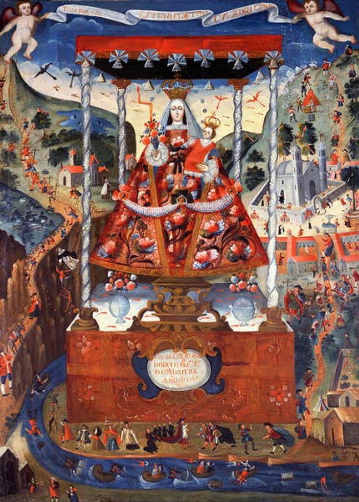 Detail of Our Lady of Cocharcas under a Baldacchino, 1765 by School Peruvian