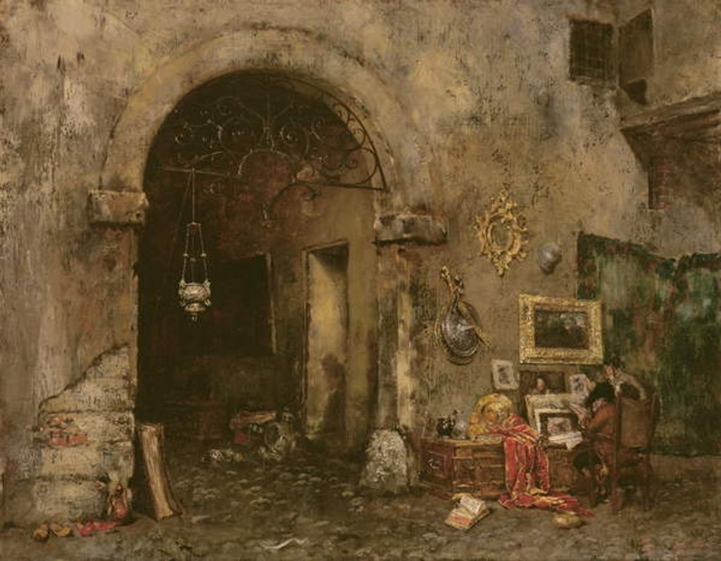 Detail of The Antiquary Shop, 1879 by William Merritt Chase