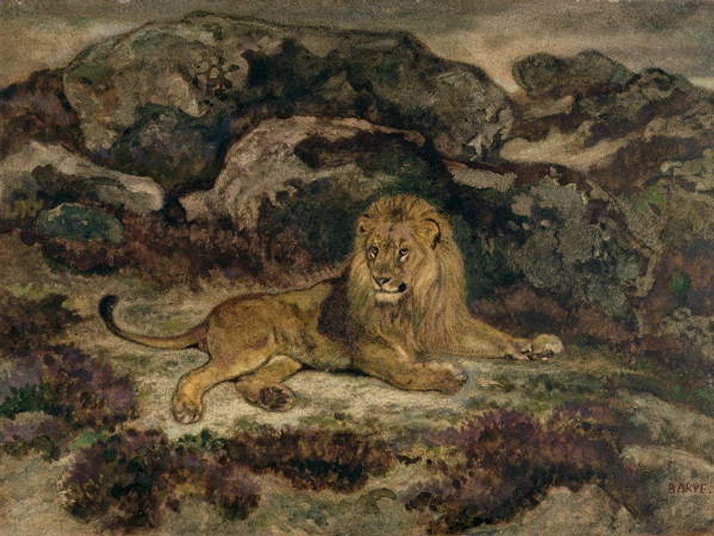 Detail of Lion Reclining by Antoine Louis Barye