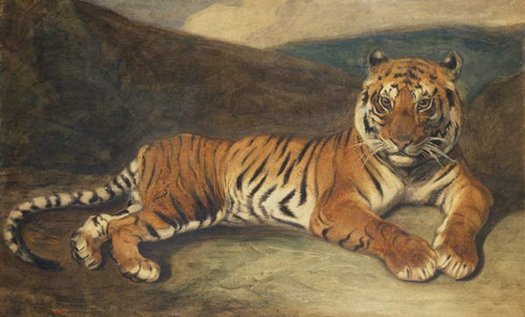 Detail of Tiger Reclining by Antoine Louis Barye