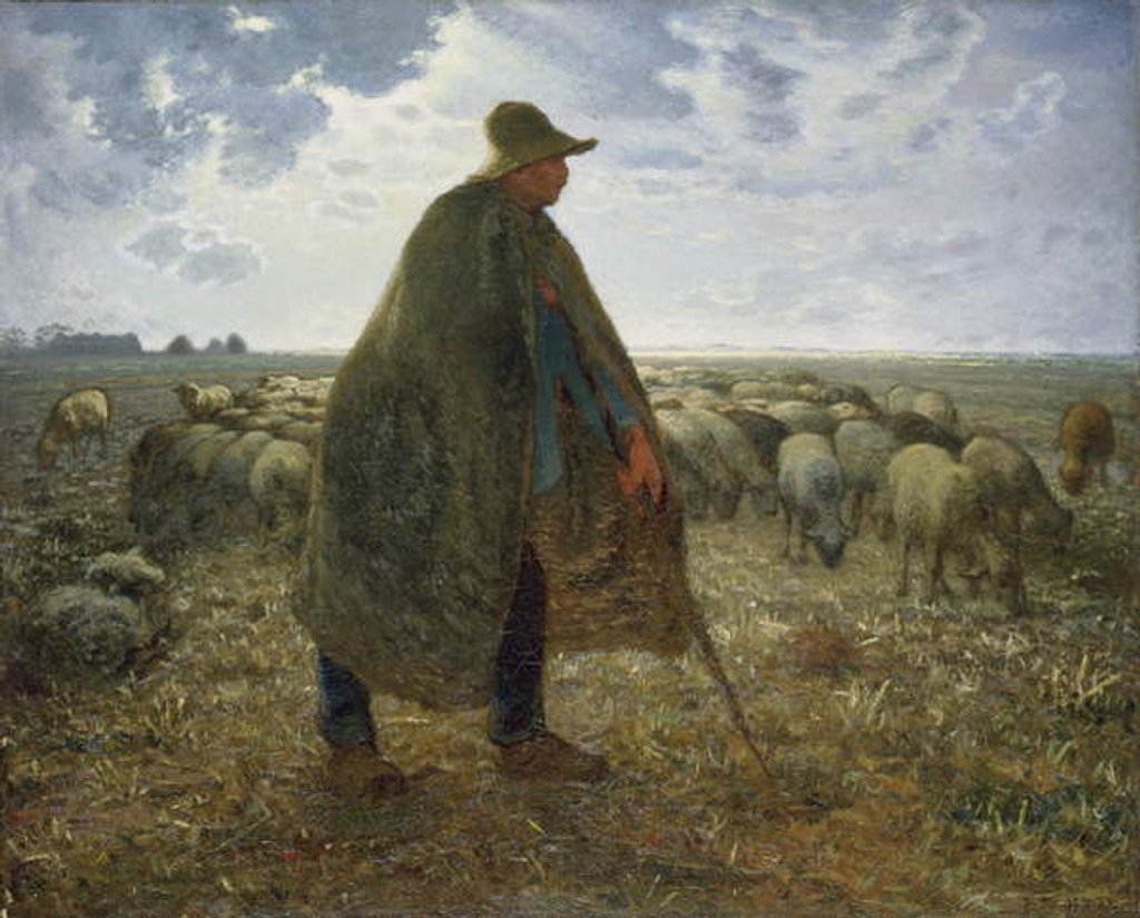 Detail of Shepherd Tending His Flock by Jean-Francois Millet