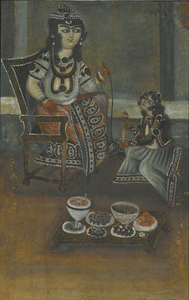 Detail of Female Attendant Offering a Waterpipe to a Princess Seated on a Throne by Iranian School