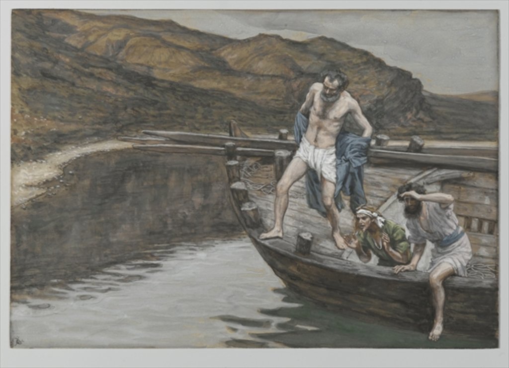 Detail of Saint Peter Alerted by Saint John to the Presence of the Lord Casts Himself into the Water by James Jacques Joseph Tissot