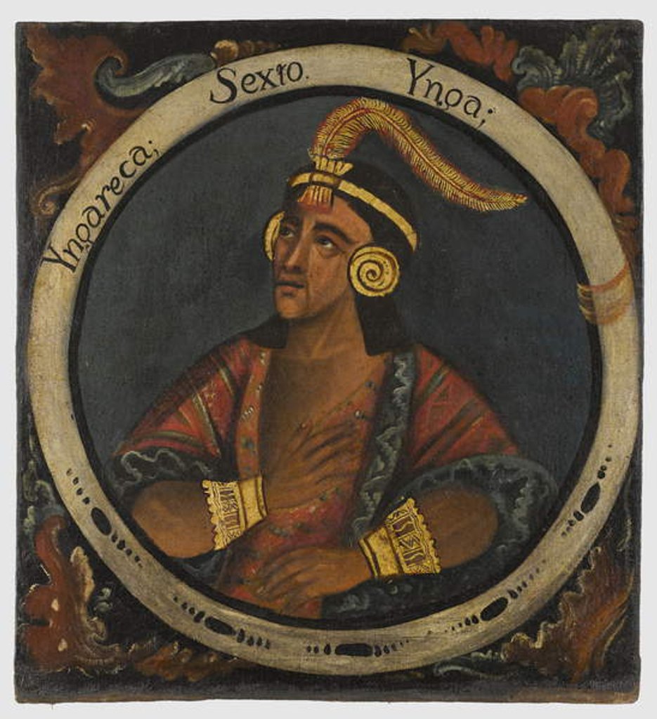 Detail of Inca Roca, Sixth Inca King, mid 18th century by School Peruvian
