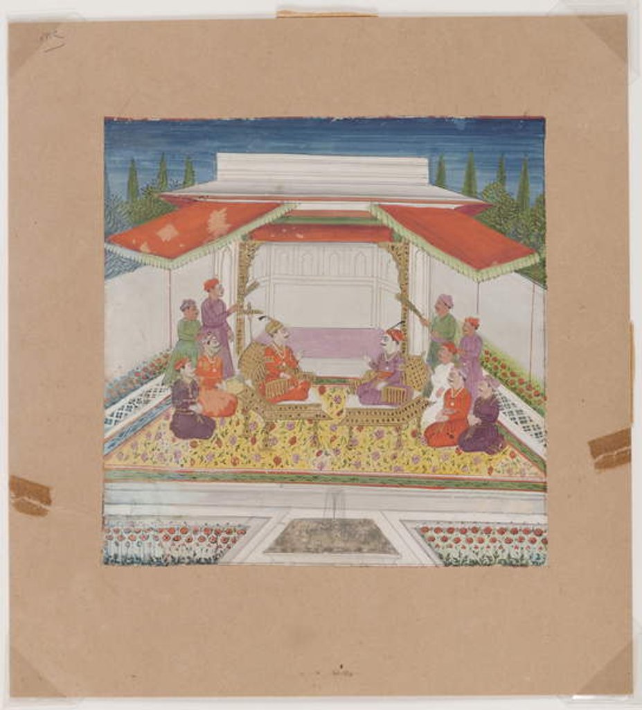 Detail of Seated figures and attendants before a fountain by Indian School