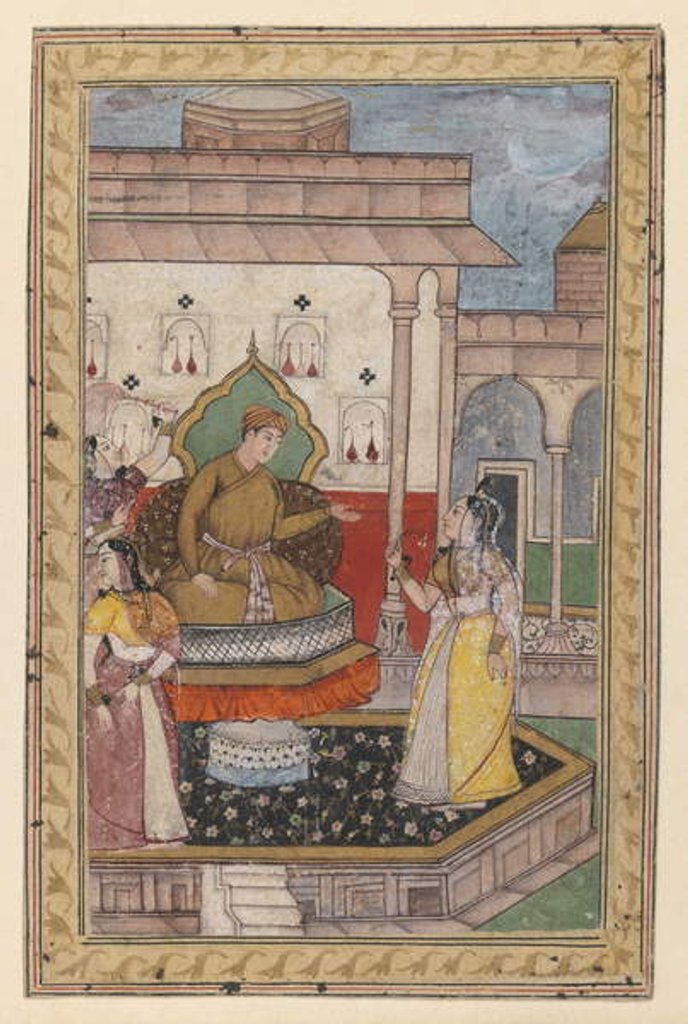 Detail of Miniature Painting, Court Scene, late 16th century by Indian School