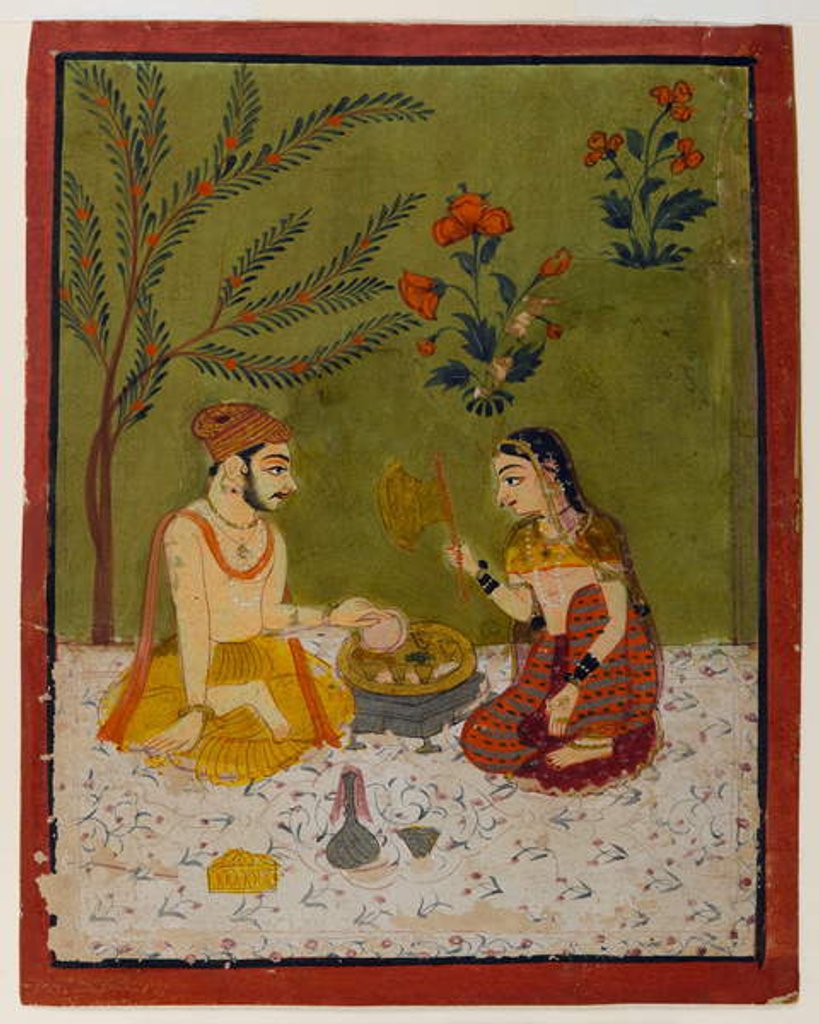 Detail of Couple seated under a tree, c.1700 by School Indian