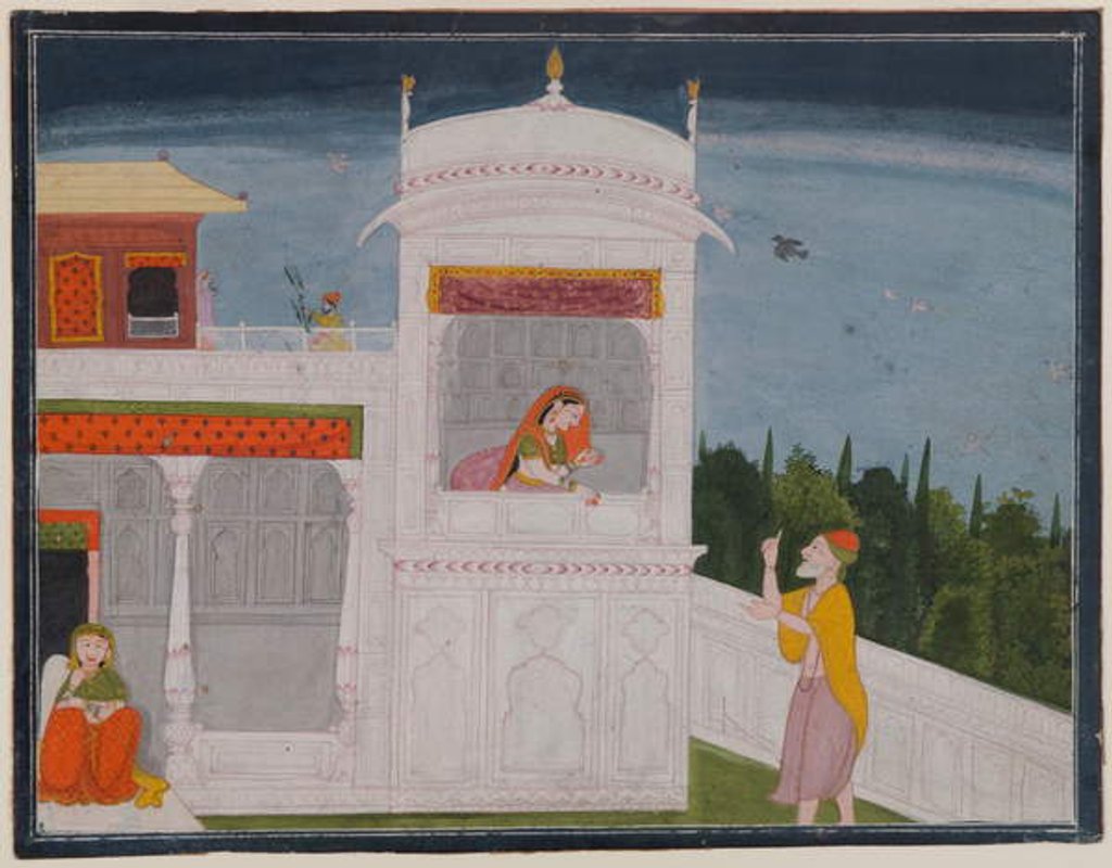 Detail of The Brahmin Sudama and Rukmini in a palace, page from the Sudama episode of Bhagavata Purana series, c.1800 or later by Indian School