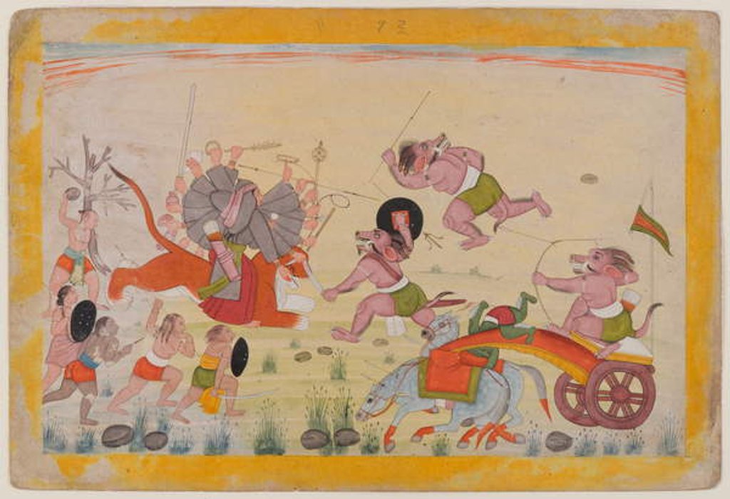 Detail of Mahasura attacks the Devi, folio from a dispersed Devi Mahatmya series, c.1770-80 by Indian School