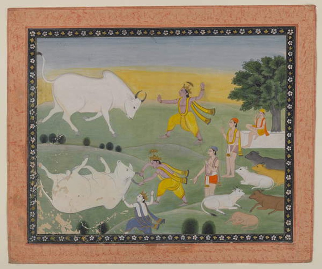 Detail of Krishna defeating the Bull Demon by Indian School