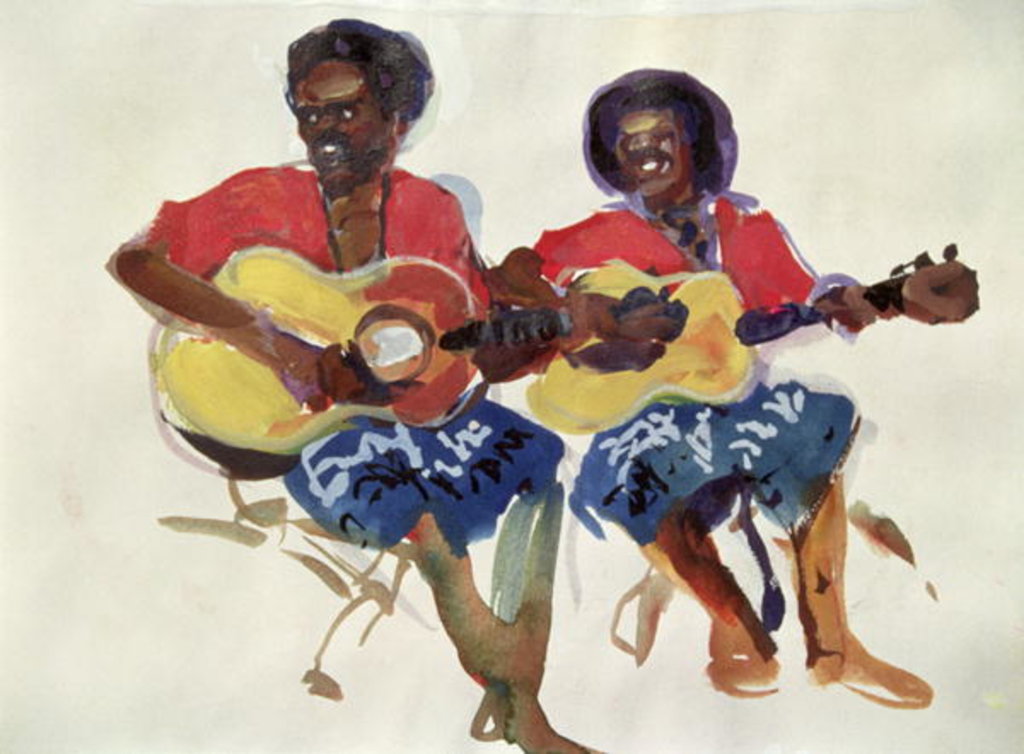 Detail of Fijian Guitar Duo, 1985 by Ted Blackall
