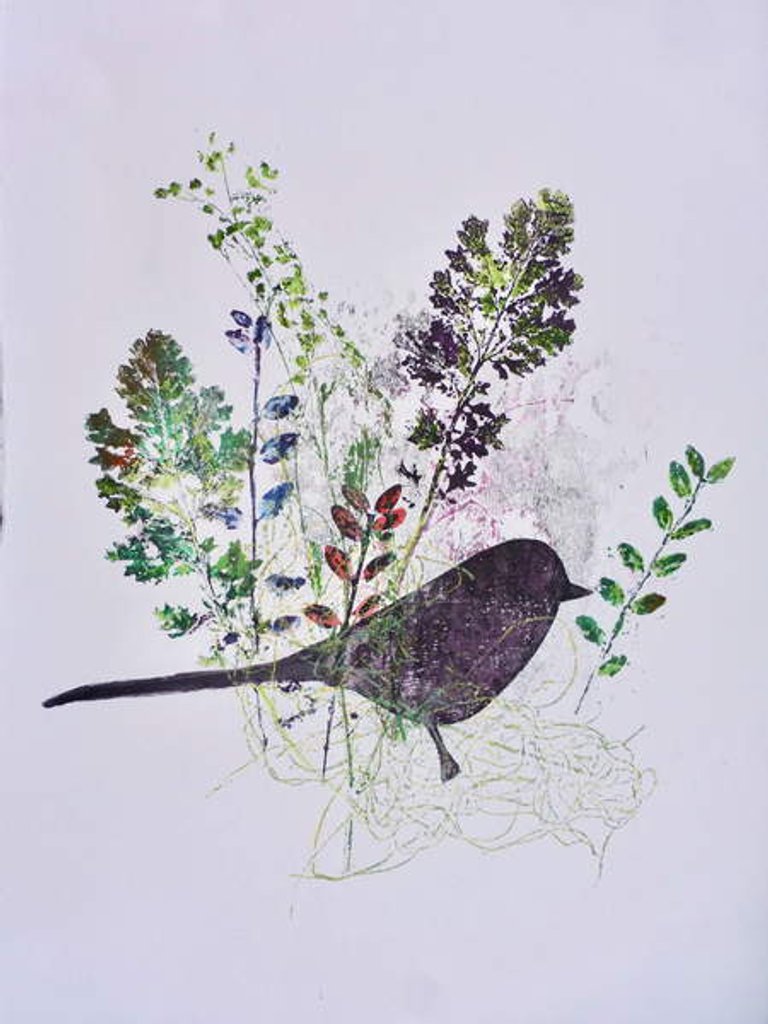 Detail of Birdy with leaves by Sarah Thompson-Engels