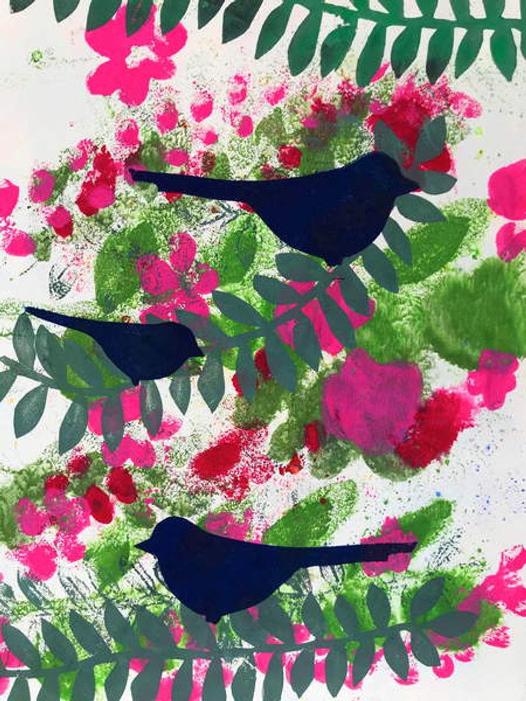 Detail of Three blackbirds, 2018 by Sarah Thompson-Engels