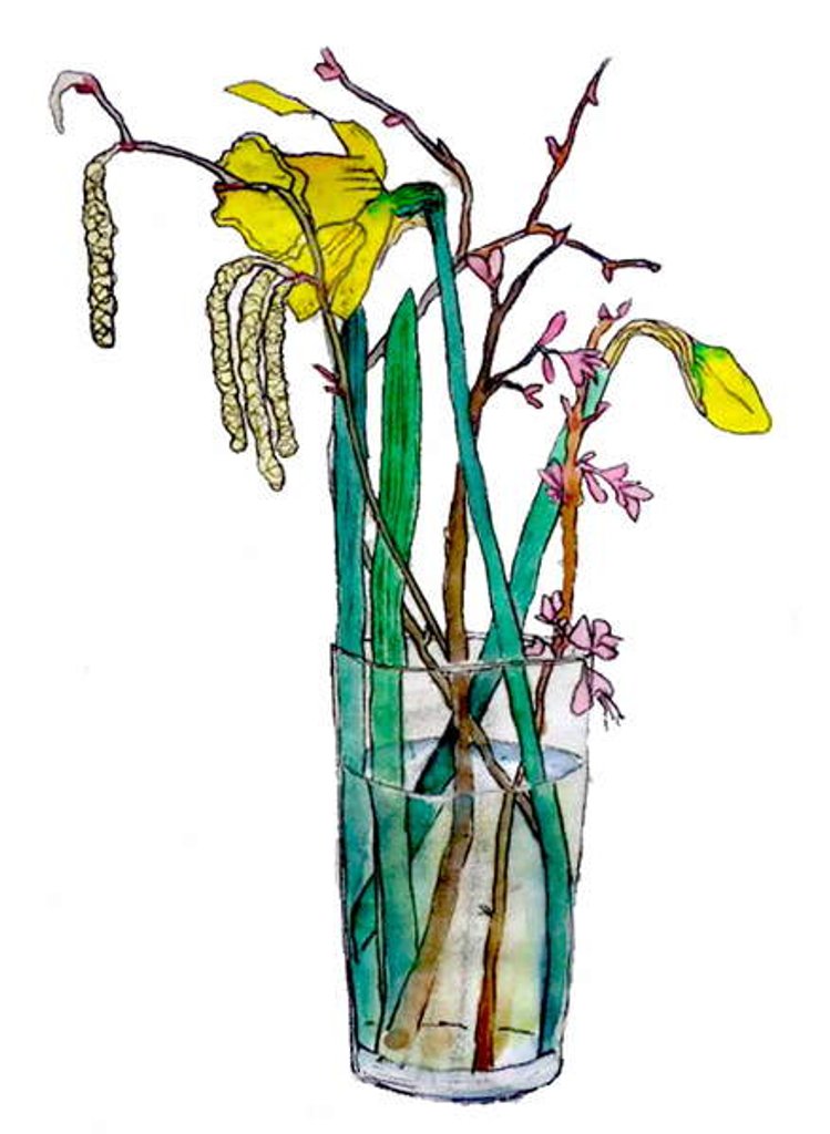 Detail of Daffodils and catkins, 2018 by Sarah Thompson-Engels