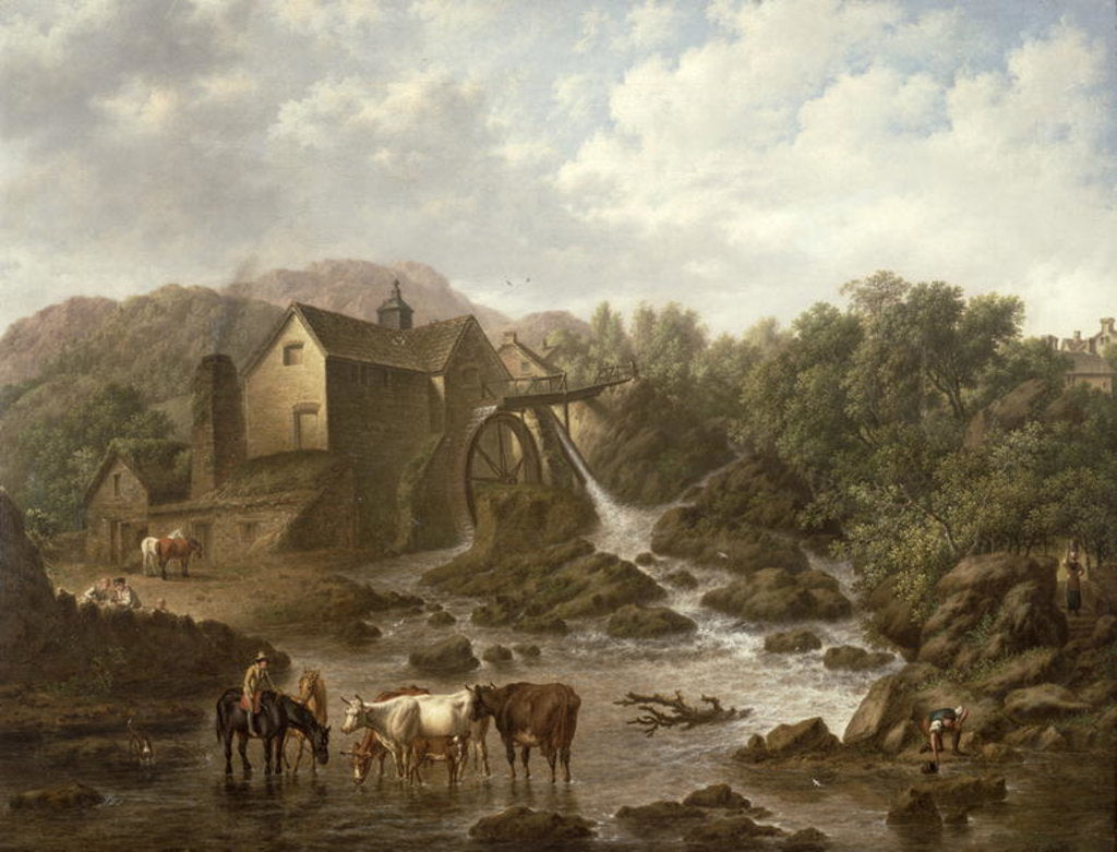 Detail of River Scene with Overshot Mill, 1833 by Charles Towne