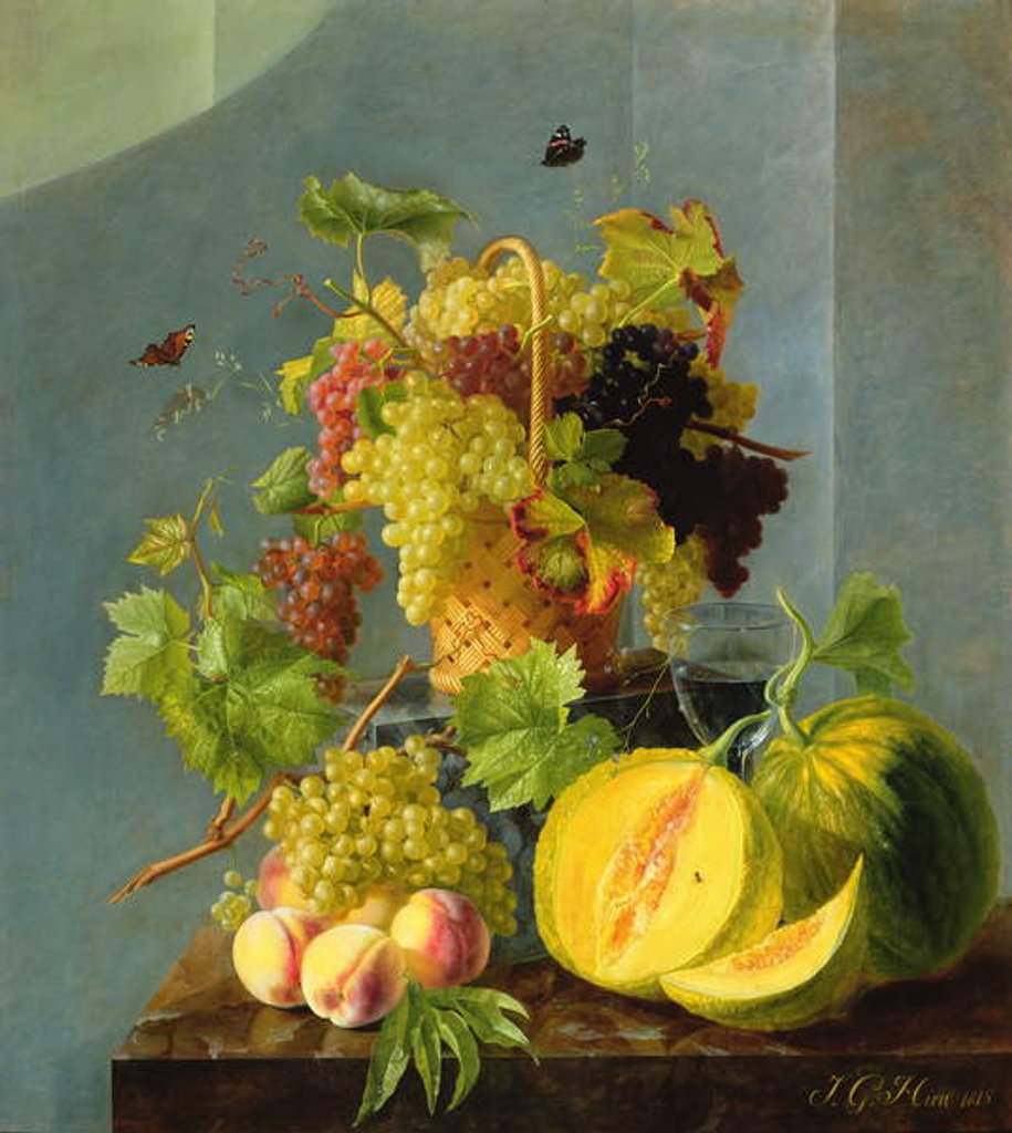 Detail of Still Life with Basket of Grapes & Melons, 1815 by Jean-Georges Hirn
