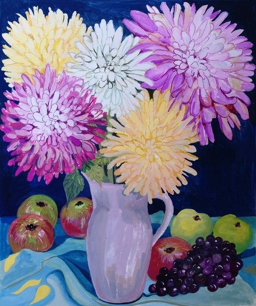 Detail of Autumn; Giant Dahlias and Fruit 2012 by Joan Thewsey