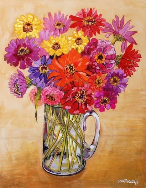 Detail of Zinnias, 2010 by Joan Thewsey