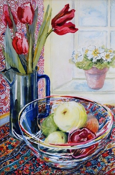 Detail of Tulips in a Jug,with a Glass Bowl, 2003 by Joan Thewsey