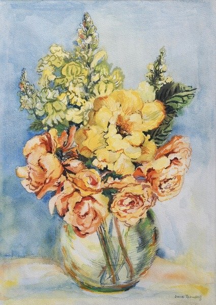 Detail of Yellow Roses and Antirrhinums, 2001 by Joan Thewsey