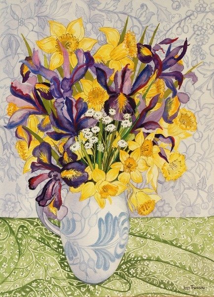 Detail of Iris and Daffodils with Patterned Textiles, 2008 by Joan Thewsey