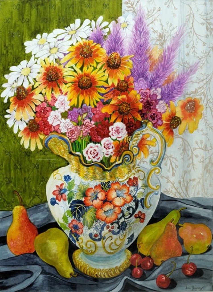 Detail of Victorian Jug with Mixed Flowers, Pears and Cherries, 2010 by Joan Thewsey