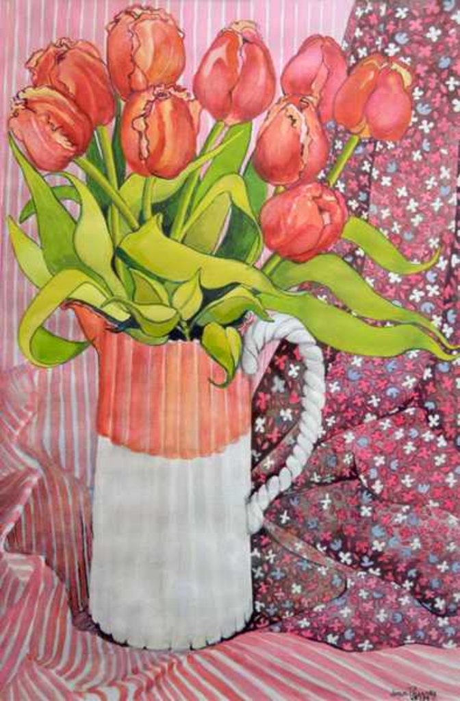 Detail of Tulips in a Pink and White Jug, 2005 by Joan Thewsey