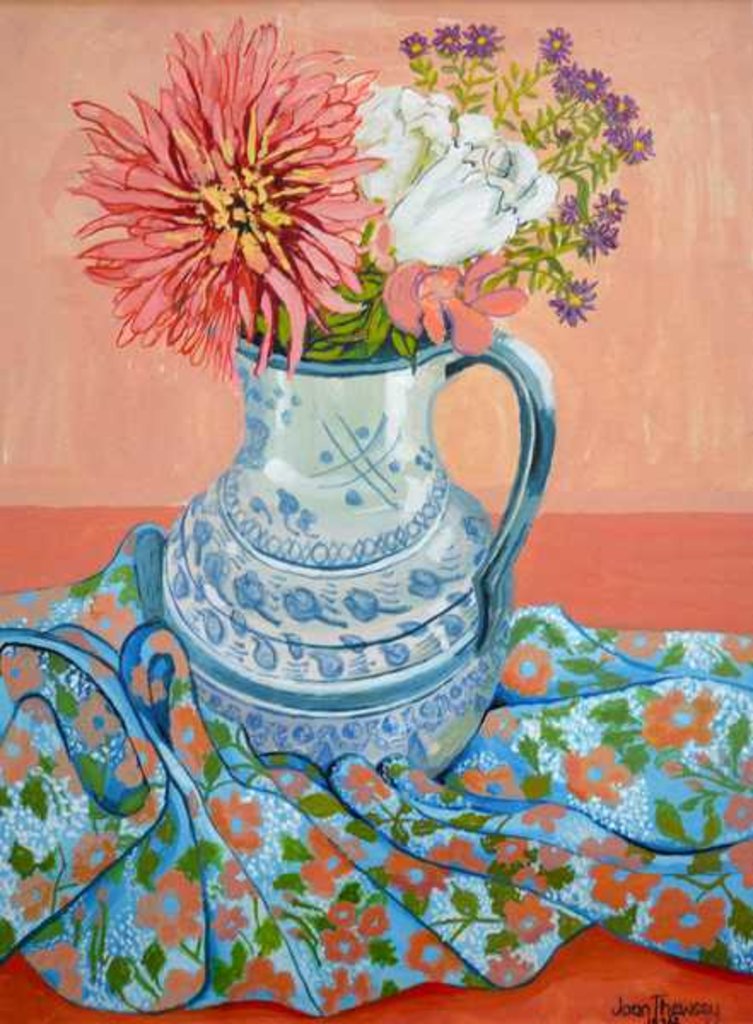 Detail of Dahlias, Roses and Michaelmas Daisies, 2000 by Joan Thewsey